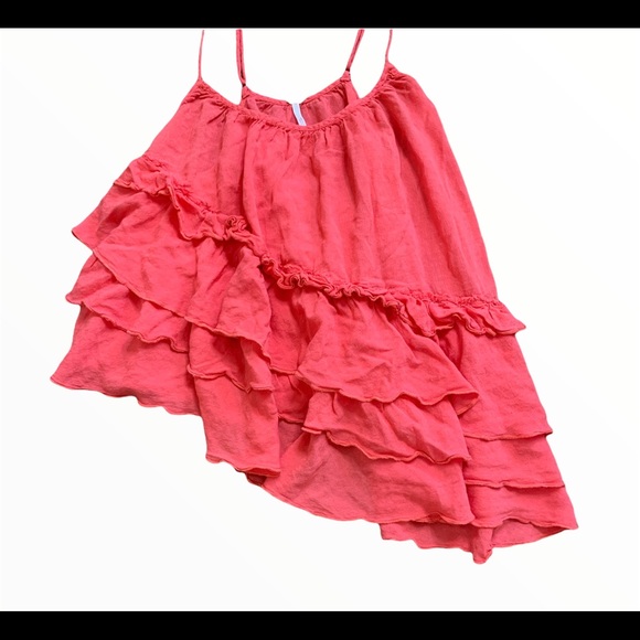 FREE PEOPLE Solid Flutter By Ruffle Spaghetti Strap Tank Coral Pink Size Small - Picture 6 of 11